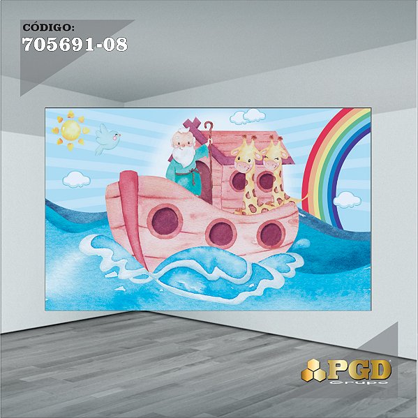PAINEL RETANGULAR 4,00 X 2,48 MT tema - ARCA DE NOÉ Modelo 08 TECIDO EM - MICRO LIGHT