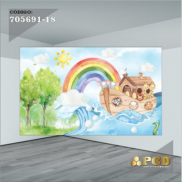 PAINEL RETANGULAR 4,00 X 2,48 MT tema - ARCA DE NOÉ Modelo 18 TECIDO EM - MICRO LIGHT