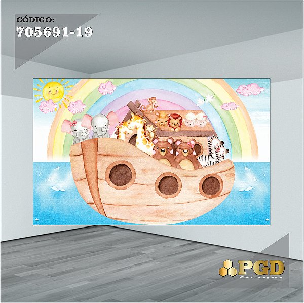 PAINEL RETANGULAR 4,00 X 2,48 MT tema - ARCA DE NOÉ Modelo 19 TECIDO EM - MICRO LIGHT