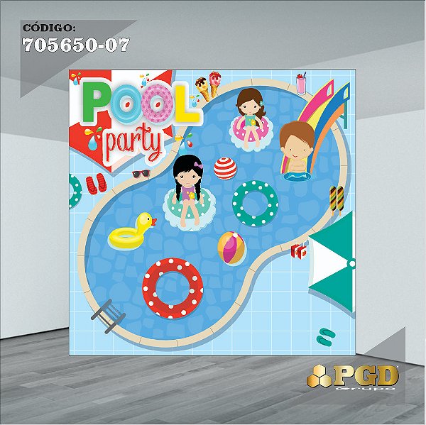 PAINEL RETANGULAR 4,00 X 2,48 MT tema - POOL PARTY Modelo 07 TECIDO EM - MICRO LIGHT
