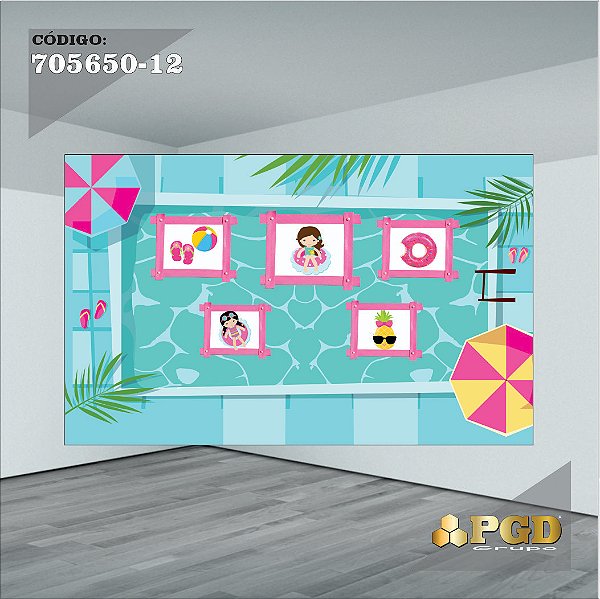 PAINEL RETANGULAR 4,00 X 2,48 MT tema - POOL PARTY Modelo 12 TECIDO EM - MICRO LIGHT