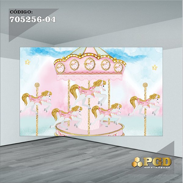 PAINEL RETANGULAR 4,00 X 2,48 MT tema - CIRCO ROSA Modelo 04 TECIDO EM - MICRO LIGHT