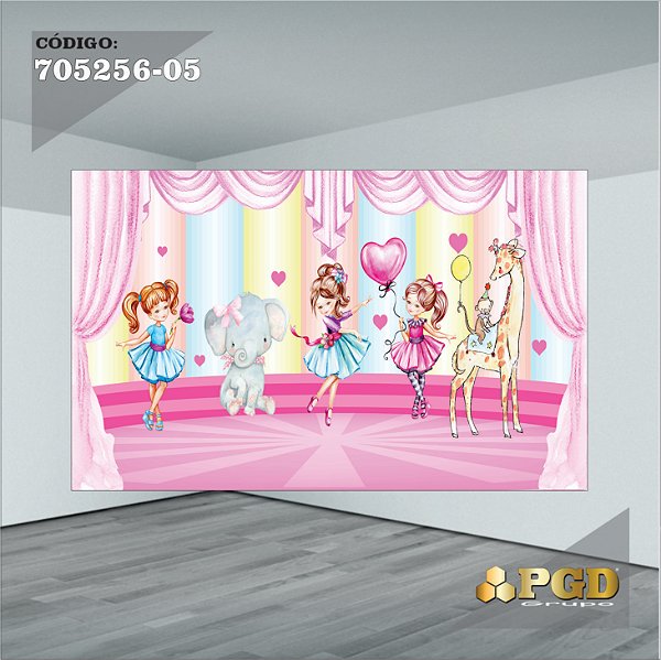 PAINEL RETANGULAR 4,00 X 2,48 MT tema - CIRCO ROSA Modelo 05 TECIDO EM - MICRO LIGHT