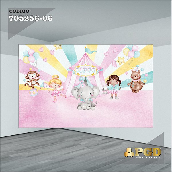 PAINEL RETANGULAR 4,00 X 2,48 MT tema - CIRCO ROSA Modelo 06 TECIDO EM - MICRO LIGHT