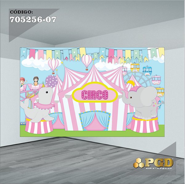 PAINEL RETANGULAR 4,00 X 2,48 MT tema - CIRCO ROSA Modelo 07 TECIDO EM - MICRO LIGHT
