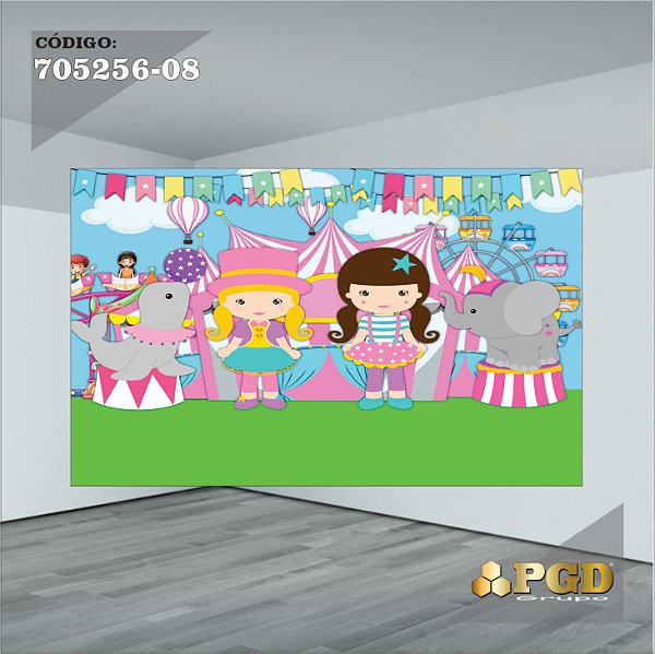 PAINEL RETANGULAR 4,00 X 2,48 MT tema - CIRCO ROSA Modelo 08 TECIDO EM - MICRO LIGHT