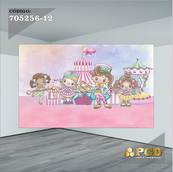 PAINEL RETANGULAR 4,00 X 2,48 MT tema - CIRCO ROSA Modelo 12 TECIDO EM - MICRO LIGHT