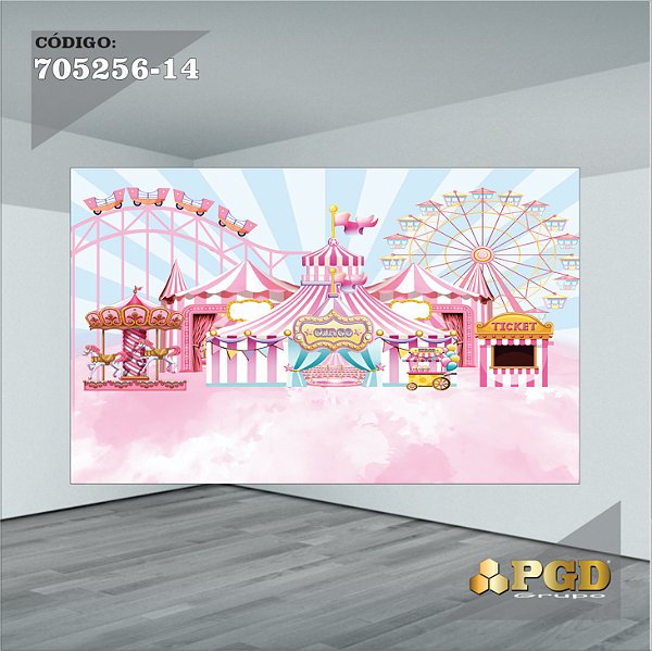 PAINEL RETANGULAR 4,00 X 2,48 MT tema - CIRCO ROSA Modelo 14 TECIDO EM - MICRO LIGHT