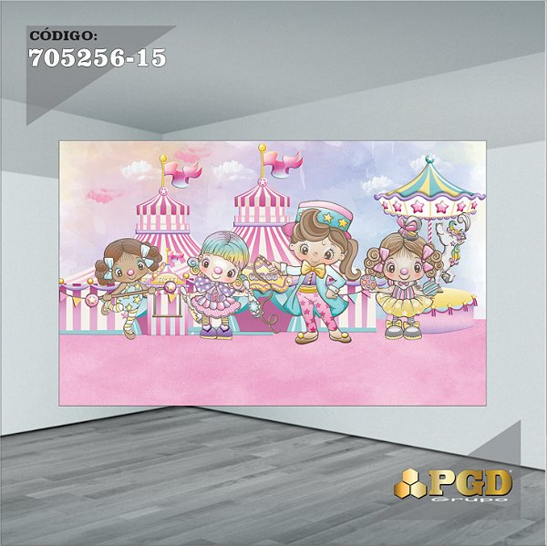 PAINEL RETANGULAR 4,00 X 2,48 MT tema - CIRCO ROSA Modelo 15 TECIDO EM - MICRO LIGHT