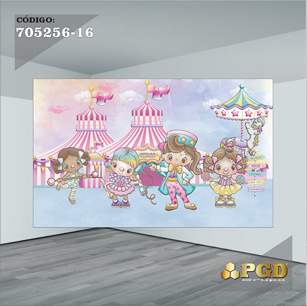 PAINEL RETANGULAR 4,00 X 2,48 MT tema - CIRCO ROSA Modelo 16 TECIDO EM - MICRO LIGHT