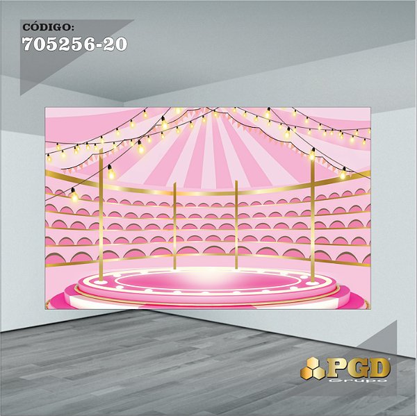 PAINEL RETANGULAR 4,00 X 2,48 MT tema - CIRCO ROSA Modelo 20 TECIDO EM - MICRO LIGHT