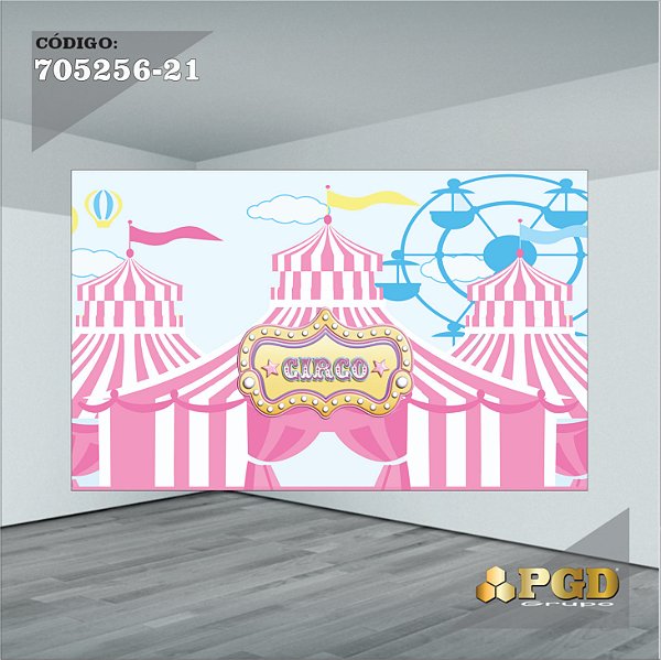PAINEL RETANGULAR 4,00 X 2,48 MT tema - CIRCO ROSA Modelo 21 TECIDO EM - MICRO LIGHT