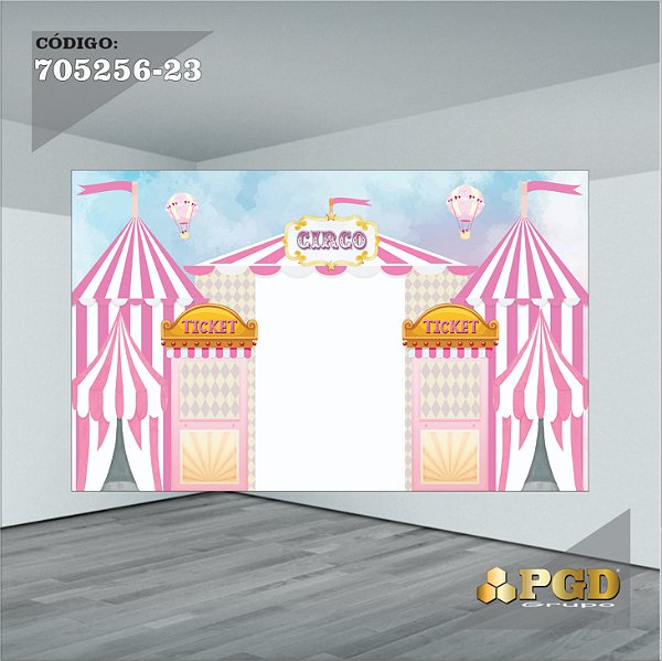 PAINEL RETANGULAR 4,00 X 2,48 MT tema - CIRCO ROSA Modelo 23 TECIDO EM - MICRO LIGHT