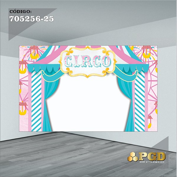 PAINEL RETANGULAR 4,00 X 2,48 MT tema - CIRCO ROSA Modelo 25 TECIDO EM - MICRO LIGHT