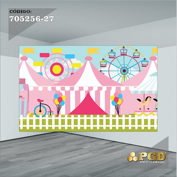 PAINEL RETANGULAR 4,00 X 2,48 MT tema - CIRCO ROSA Modelo 27 TECIDO EM - MICRO LIGHT
