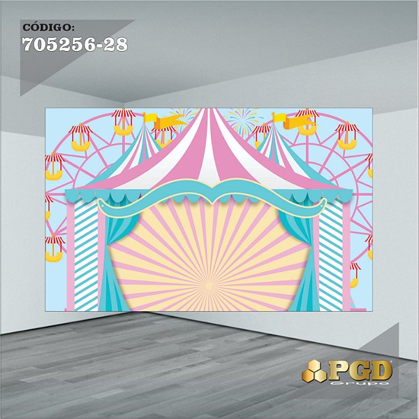 PAINEL RETANGULAR 4,00 X 2,48 MT tema - CIRCO ROSA Modelo 28 TECIDO EM - MICRO LIGHT