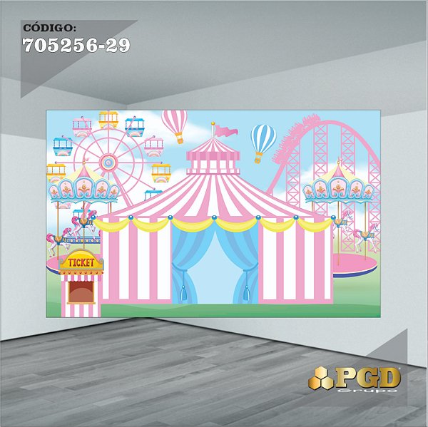 PAINEL RETANGULAR 4,00 X 2,48 MT tema - CIRCO ROSA Modelo 29 TECIDO EM - MICRO LIGHT