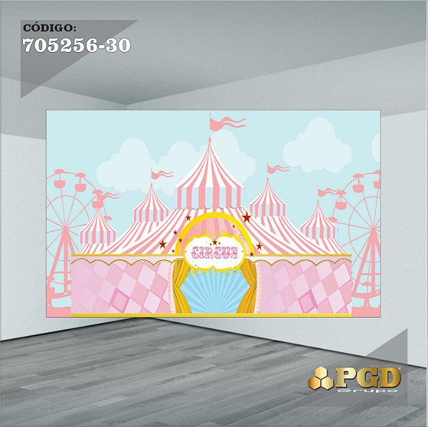 PAINEL RETANGULAR 4,00 X 2,48 MT tema - CIRCO ROSA Modelo 30 TECIDO EM - MICRO LIGHT
