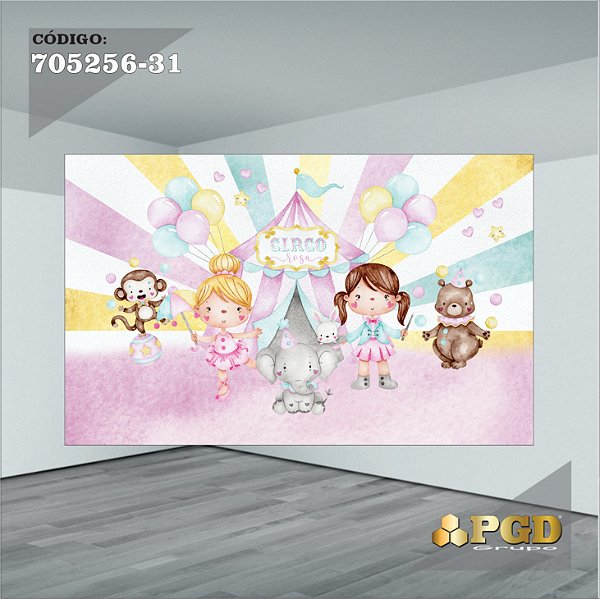 PAINEL RETANGULAR 4,00 X 2,48 MT tema - CIRCO ROSA Modelo 31 TECIDO EM - MICRO LIGHT