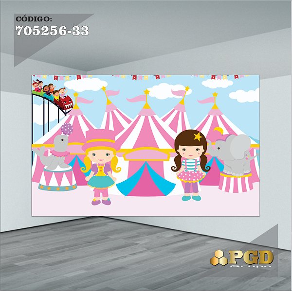 PAINEL RETANGULAR 4,00 X 2,48 MT tema - CIRCO ROSA Modelo 33 TECIDO EM - MICRO LIGHT