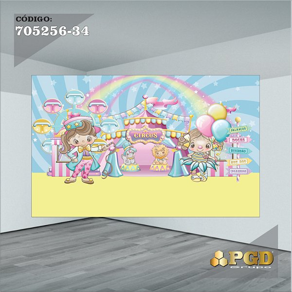 PAINEL RETANGULAR 4,00 X 2,48 MT tema - CIRCO ROSA Modelo 34 TECIDO EM - MICRO LIGHT