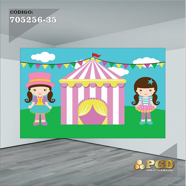 PAINEL RETANGULAR 4,00 X 2,48 MT tema - CIRCO ROSA Modelo 35 TECIDO EM - MICRO LIGHT