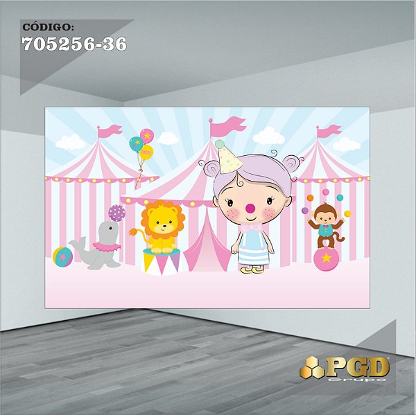 PAINEL RETANGULAR 4,00 X 2,48 MT tema - CIRCO ROSA Modelo 36 TECIDO EM - MICRO LIGHT