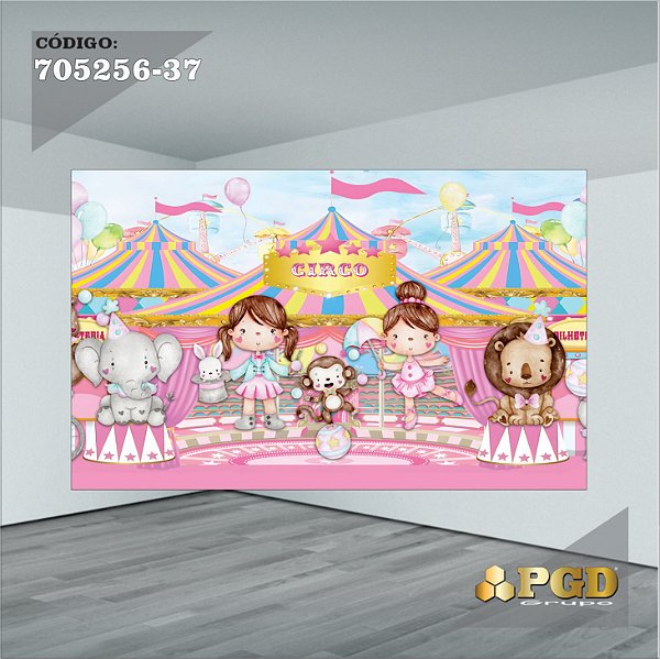 PAINEL RETANGULAR 4,00 X 2,48 MT tema - CIRCO ROSA Modelo 37 TECIDO EM - MICRO LIGHT