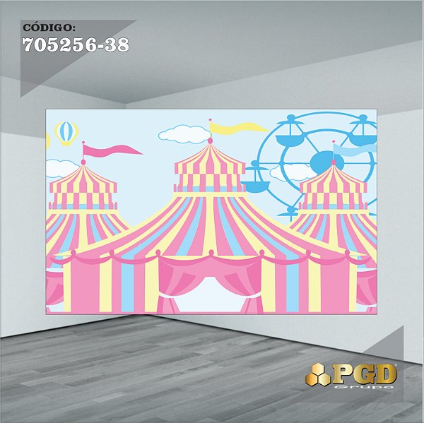 PAINEL RETANGULAR 4,00 X 2,48 MT tema - CIRCO ROSA Modelo 38 TECIDO EM - MICRO LIGHT