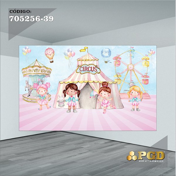 PAINEL RETANGULAR 4,00 X 2,48 MT tema - CIRCO ROSA Modelo 39 TECIDO EM - MICRO LIGHT