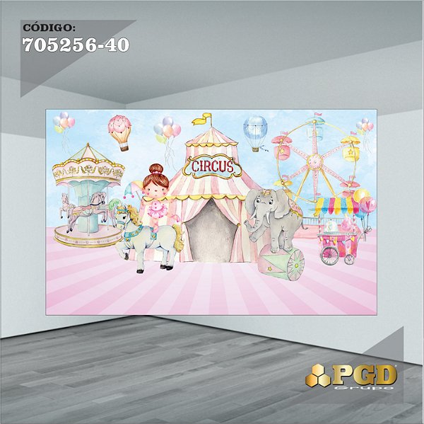 PAINEL RETANGULAR 4,00 X 2,48 MT tema - CIRCO ROSA Modelo 40 TECIDO EM - MICRO LIGHT