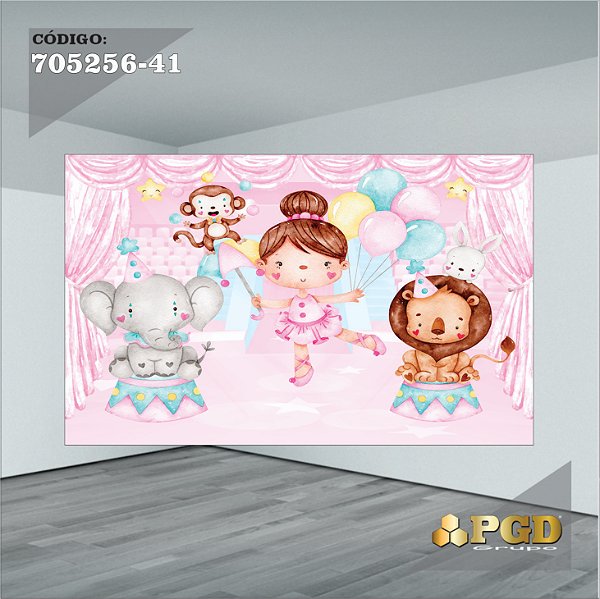 PAINEL RETANGULAR 4,00 X 2,48 MT tema - CIRCO ROSA Modelo 41 TECIDO EM - MICRO LIGHT