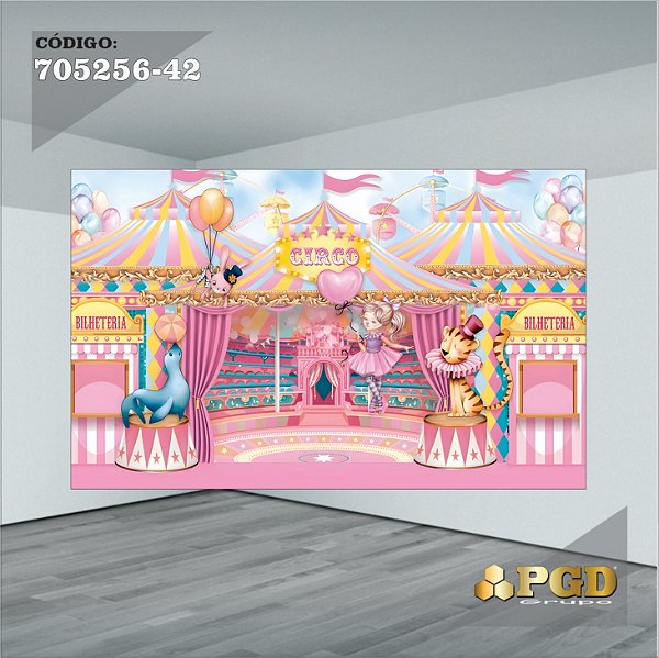 PAINEL RETANGULAR 4,00 X 2,48 MT tema - CIRCO ROSA Modelo 42 TECIDO EM - MICRO LIGHT