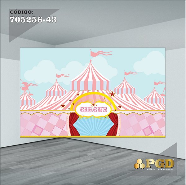 PAINEL RETANGULAR 4,00 X 2,48 MT tema - CIRCO ROSA Modelo 43 TECIDO EM - MICRO LIGHT