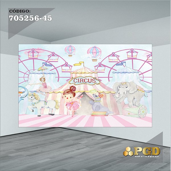 PAINEL RETANGULAR 4,00 X 2,48 MT tema - CIRCO ROSA Modelo 45 TECIDO EM - MICRO LIGHT