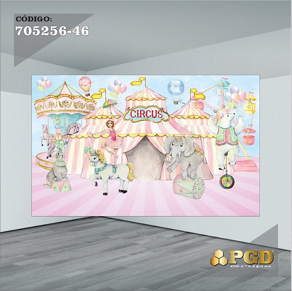 PAINEL RETANGULAR 4,00 X 2,48 MT tema - CIRCO ROSA Modelo 46 TECIDO EM - MICRO LIGHT
