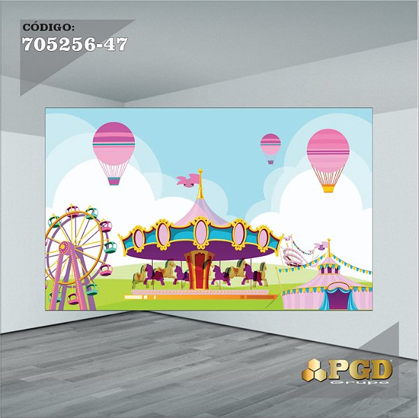 PAINEL RETANGULAR 4,00 X 2,48 MT tema - CIRCO ROSA Modelo 47 TECIDO EM - MICRO LIGHT
