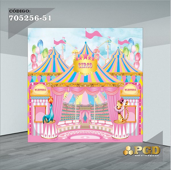 PAINEL RETANGULAR 4,00 X 2,48 MT tema - CIRCO ROSA Modelo 51 TECIDO EM - MICRO LIGHT