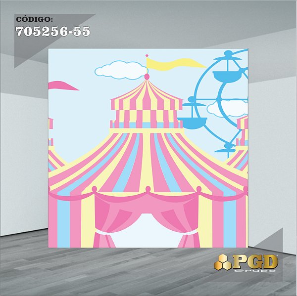 PAINEL RETANGULAR 4,00 X 2,48 MT tema - CIRCO ROSA Modelo 55 TECIDO EM - MICRO LIGHT