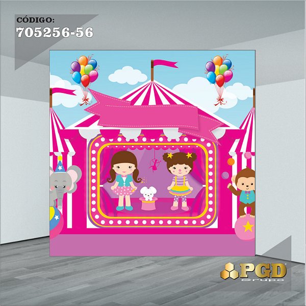PAINEL RETANGULAR 4,00 X 2,48 MT tema - CIRCO ROSA Modelo 56 TECIDO EM - MICRO LIGHT
