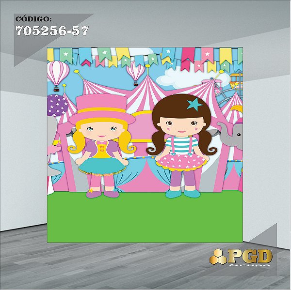 PAINEL RETANGULAR 4,00 X 2,48 MT tema - CIRCO ROSA Modelo 57 TECIDO EM - MICRO LIGHT