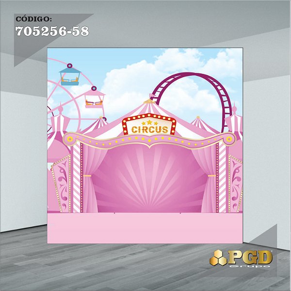 PAINEL RETANGULAR 4,00 X 2,48 MT tema - CIRCO ROSA Modelo 58 TECIDO EM - MICRO LIGHT