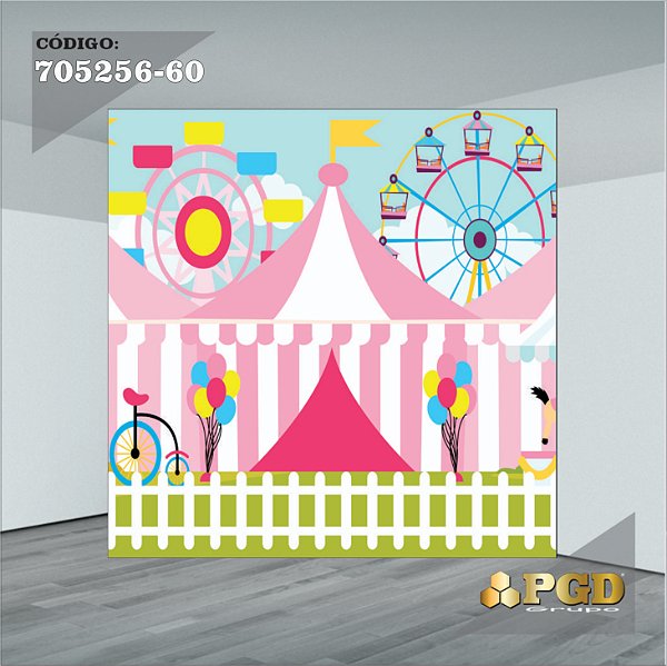 PAINEL RETANGULAR 4,00 X 2,48 MT tema - CIRCO ROSA Modelo 60 TECIDO EM - MICRO LIGHT