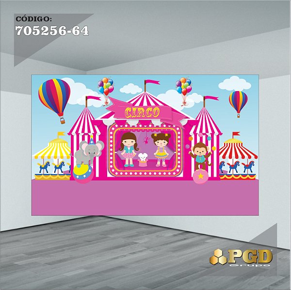PAINEL RETANGULAR 4,00 X 2,48 MT tema - CIRCO ROSA Modelo 64 TECIDO EM - MICRO LIGHT