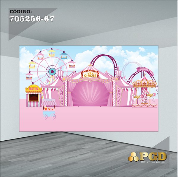 PAINEL RETANGULAR 4,00 X 2,48 MT tema - CIRCO ROSA Modelo 67 TECIDO EM - MICRO LIGHT