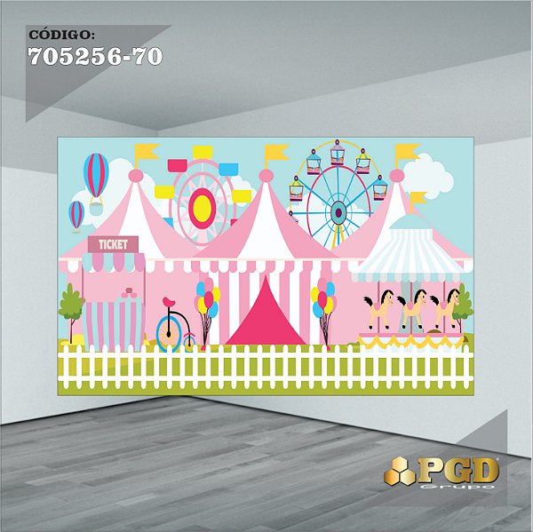 PAINEL RETANGULAR 4,00 X 2,48 MT tema - CIRCO ROSA Modelo 70 TECIDO EM - MICRO LIGHT