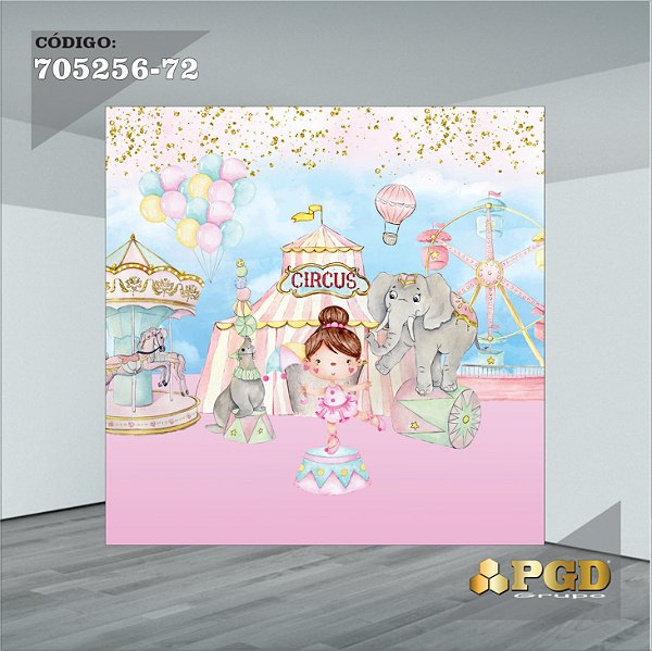 PAINEL RETANGULAR 4,00 X 2,48 MT tema - CIRCO ROSA Modelo 72 TECIDO EM - MICRO LIGHT