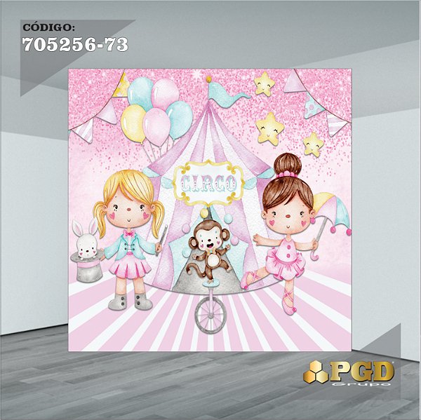 PAINEL RETANGULAR 4,00 X 2,48 MT tema - CIRCO ROSA Modelo 73 TECIDO EM - MICRO LIGHT