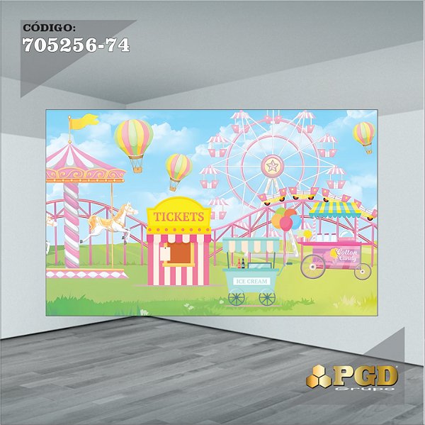 PAINEL RETANGULAR 4,00 X 2,48 MT tema - CIRCO ROSA Modelo 74 TECIDO EM - MICRO LIGHT