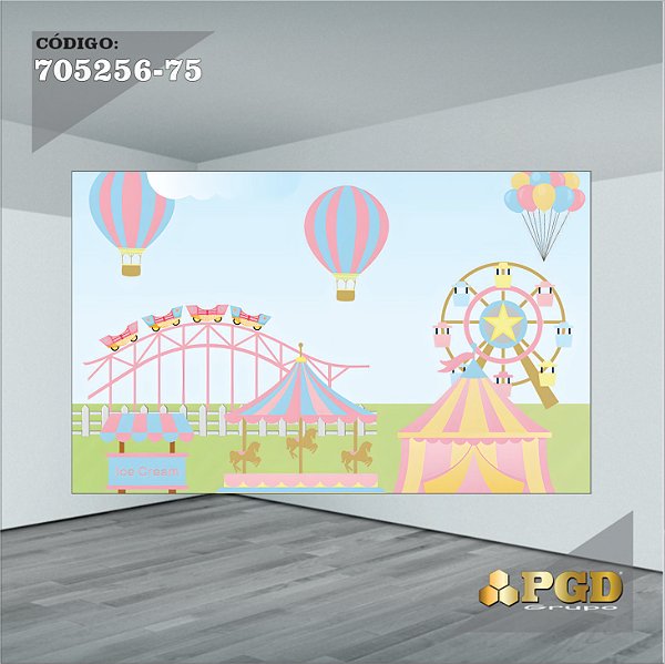 PAINEL RETANGULAR 4,00 X 2,48 MT tema - CIRCO ROSA Modelo 75 TECIDO EM - MICRO LIGHT